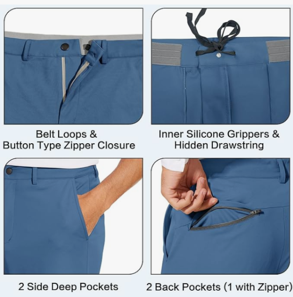 Men's Stretch Golf Joggers Pants with Belt Loops - Slim Fit Tapered Ankle - Image 3