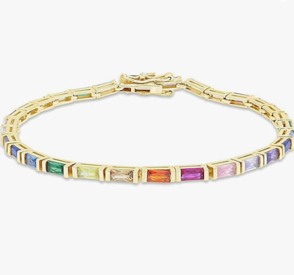14k Gold Plated 925 Sterling Silver Colourful Bar Setting Rainbow Baguette Sparkling Multi Color Sapphire - Image 2